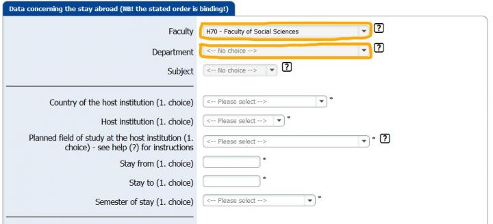 Mobility Online application form on destination