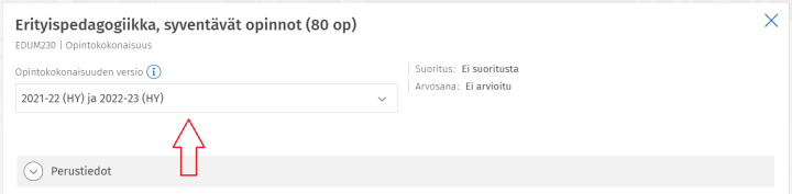Opintokokonaisuuden version vaihtaminen Sisussa.
