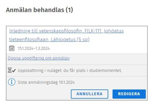 Skärmdump av Anmälan-sidan i Sisu.