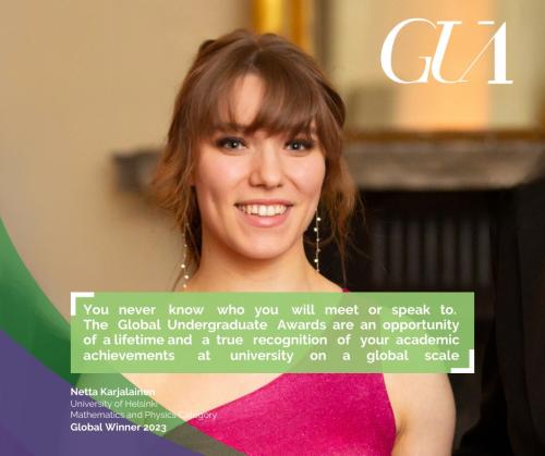 Netta Karjalaisen kuva ja sitaatti, jossa hän kertoo kilpailuun osallistumisen olleen hieno kokemus.