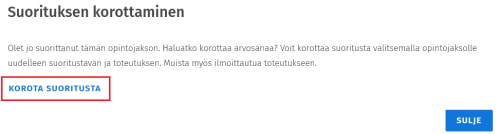 Korota suoritusta -painike