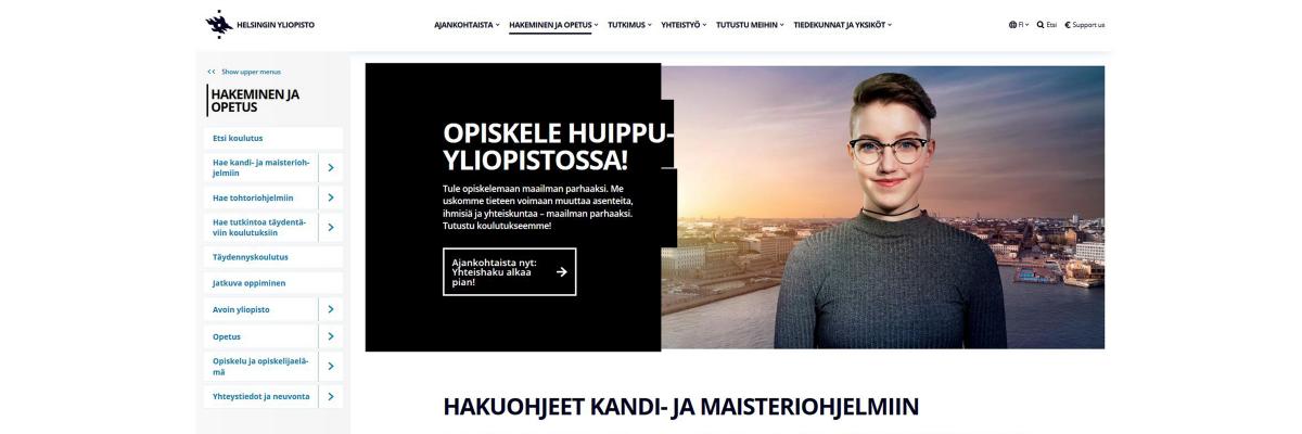 Screenshot of the landing page of the Applying and education section.