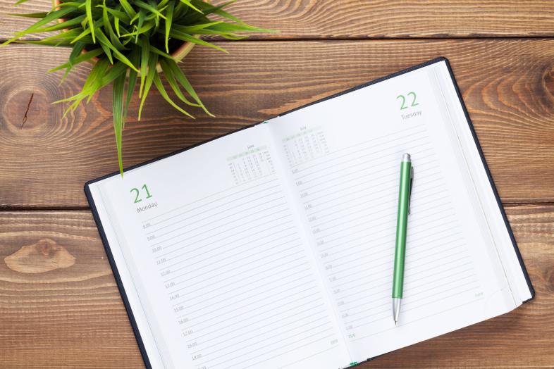 Calendar on a table.