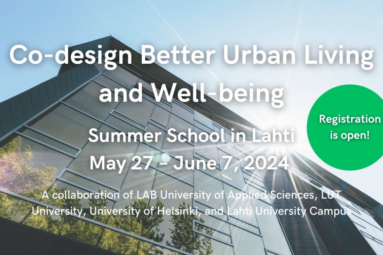 summer school poster with text and photo of a building