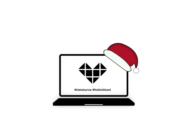 kuva läppäristä, jossa näkyy sydänkuvake, päällä tonttulakki