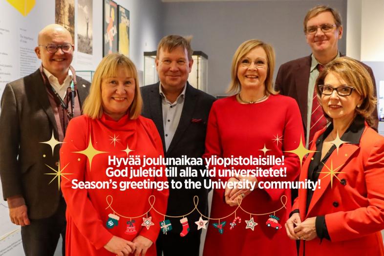På baksidan universitetsrektorn, på framsidan texten "God juletid till alla vid universitetet".