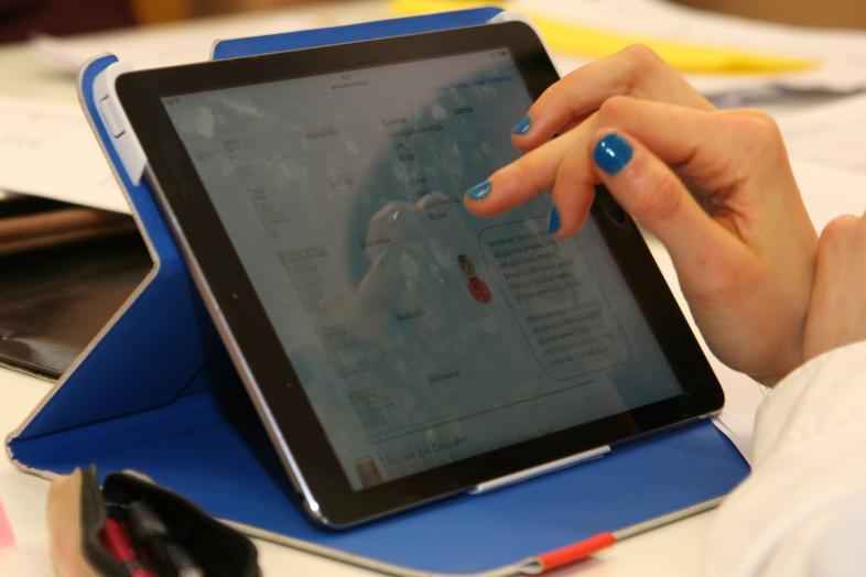 Bild av en surfplatta i en språkkurs