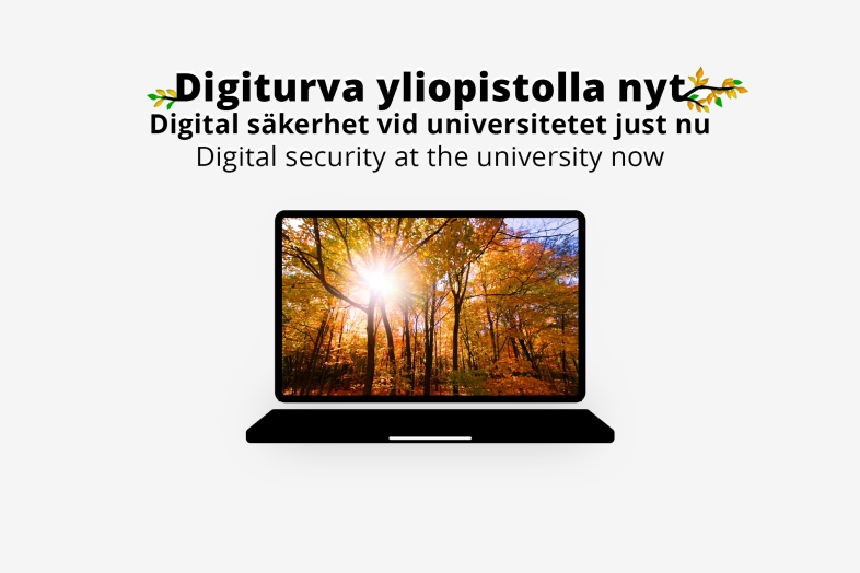 kannettava tietokone, teksti Digiturva yliopistolla nyt
