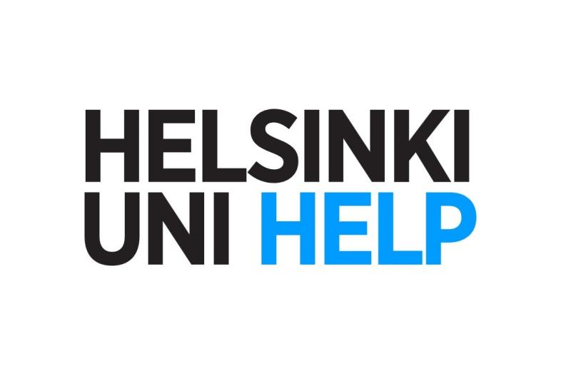 Vit bakgrund med texten ”HelsinkiUni Help”