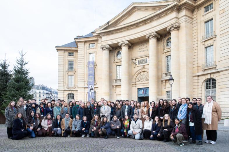 Students in front of building