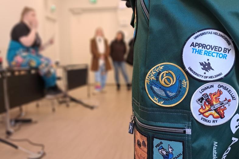 Students dressed in overalls.