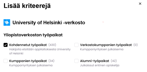 Kuvakaappaus JobTeaserin uudistuneesta Työpaikat-näkymästä
