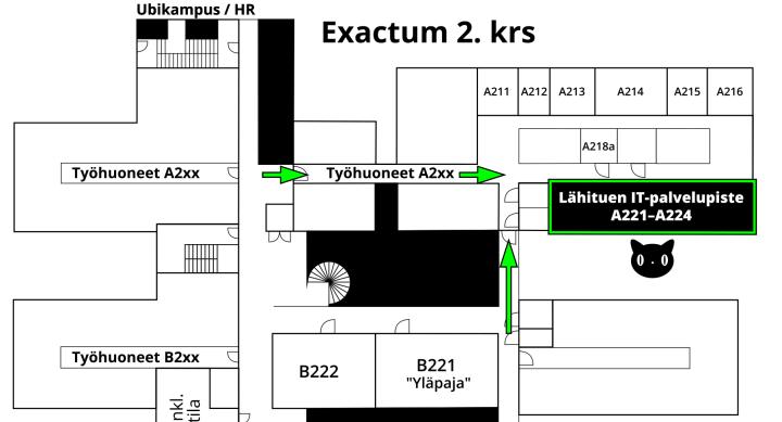 Kartta Exactumin IT-palvelupisteestä