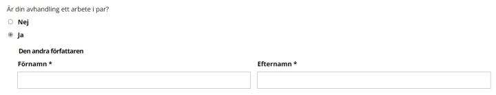Ange namnet på den andra författaren.