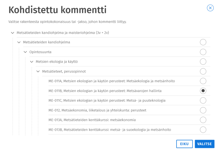 Kohdistetun kommentin lisääminen -painike