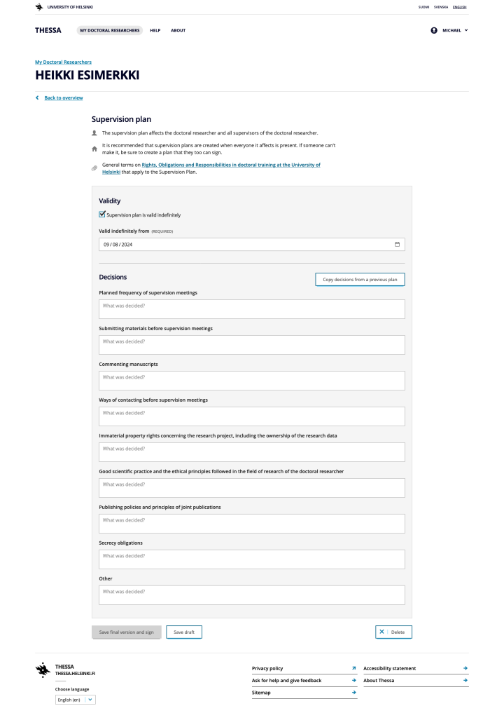 A model supervision plan